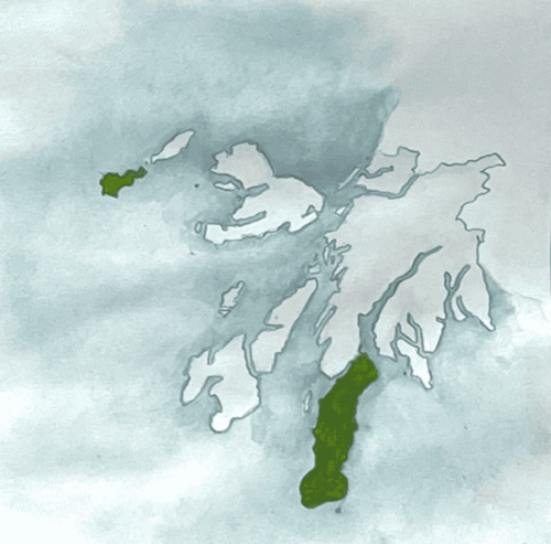 Image of Argyll with shaded area to show Kintyre and Tiree